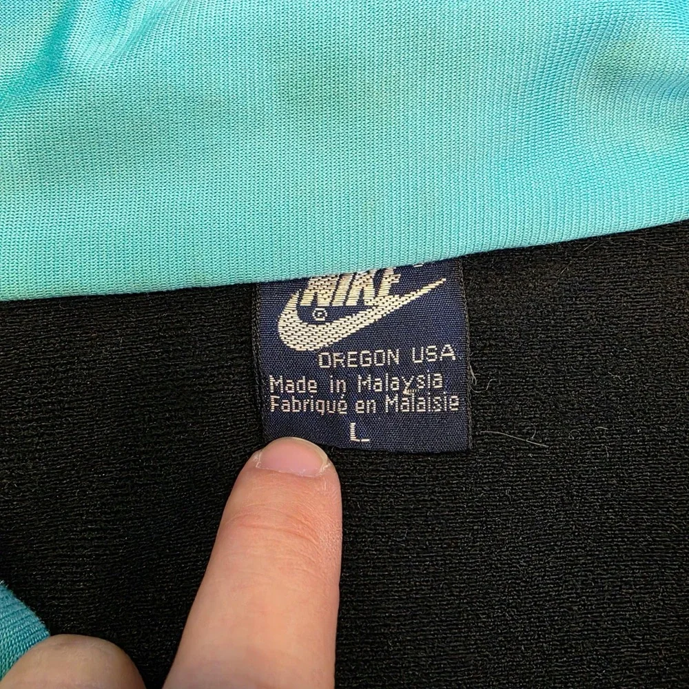 Vtg 90s Nike Oregon USA Track Jacket Mens Size L Black Turquoise Colorblock Zip